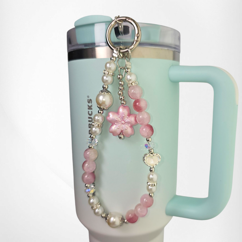 Sakura Flower Beaded Tumbler Charm Bracelet  - Pink