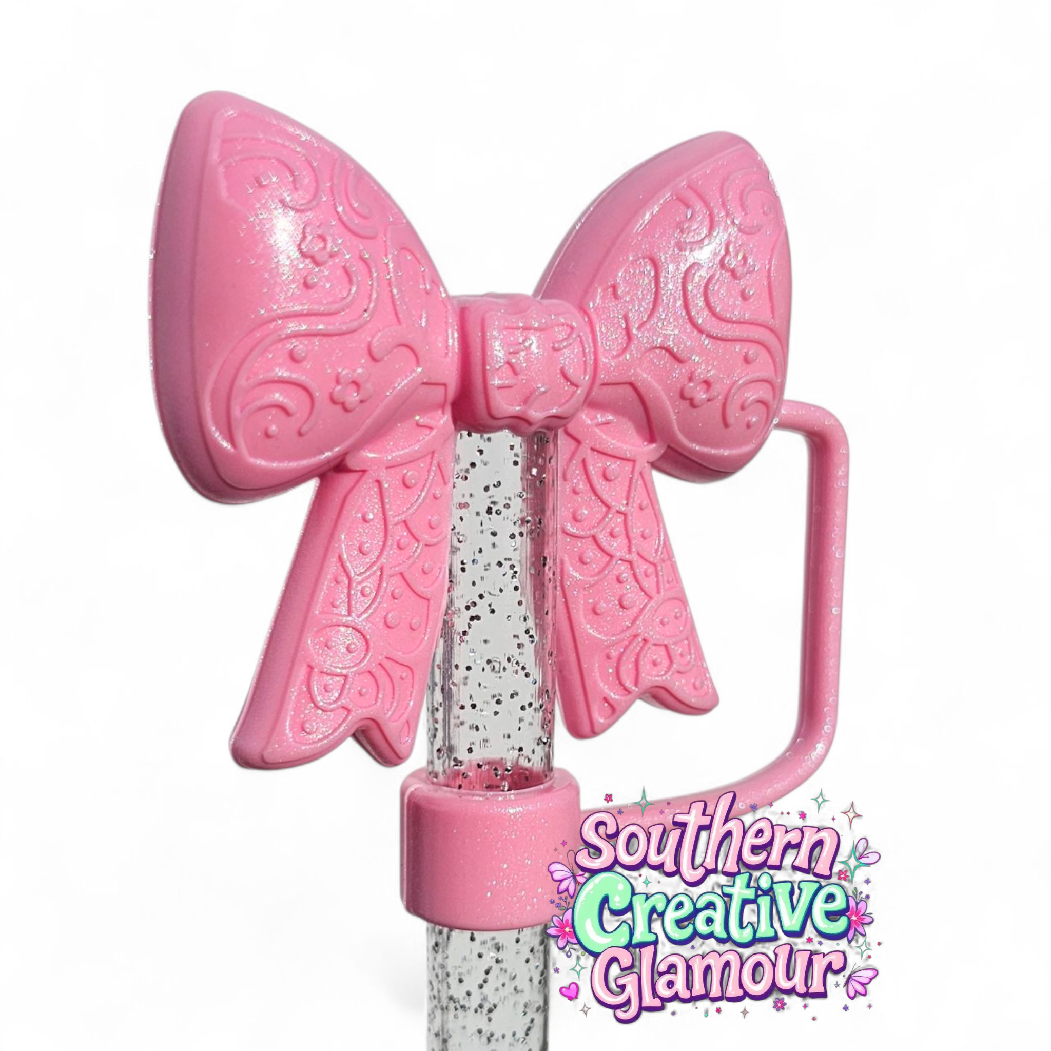 Paisley Princess 3D Bow Silicone 10mm Straw Topper | Sizzling Pink