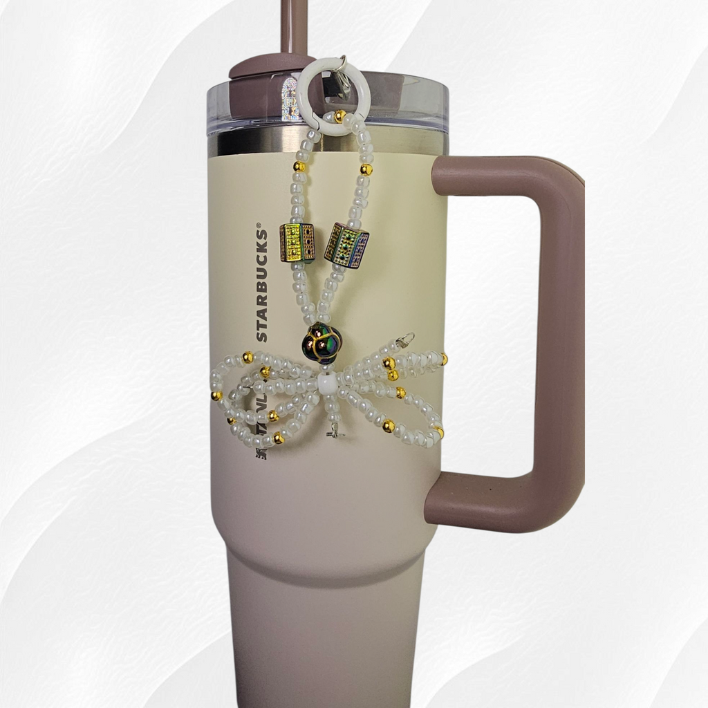 Egyptian Beaded Ribbon Bow Tumbler Straw Charm