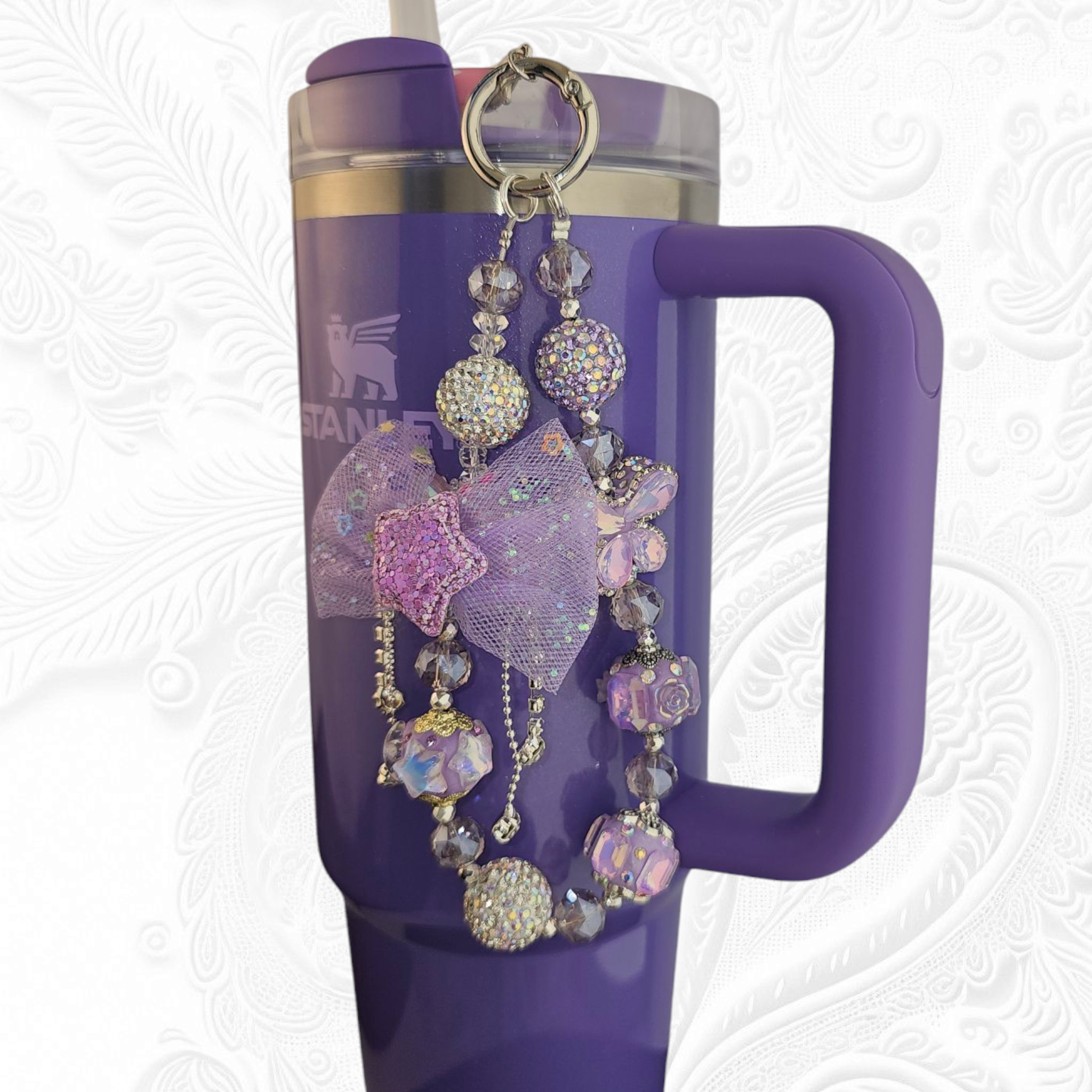 Deluxe Princess Beaded Tumbler Charm Necklace  - Lavender Purple