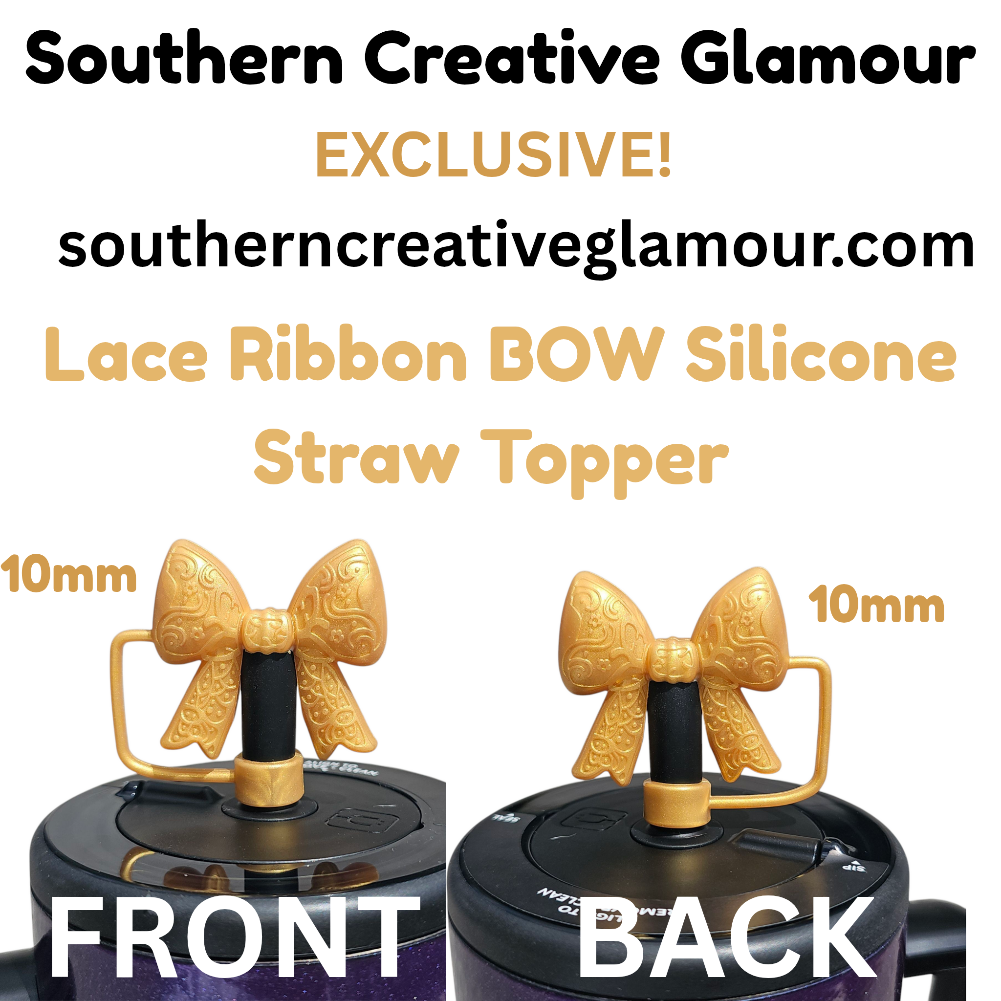 Purple Paisley Princess 3D Bow Silicone 10mm Straw Topper | Purple Shimmer