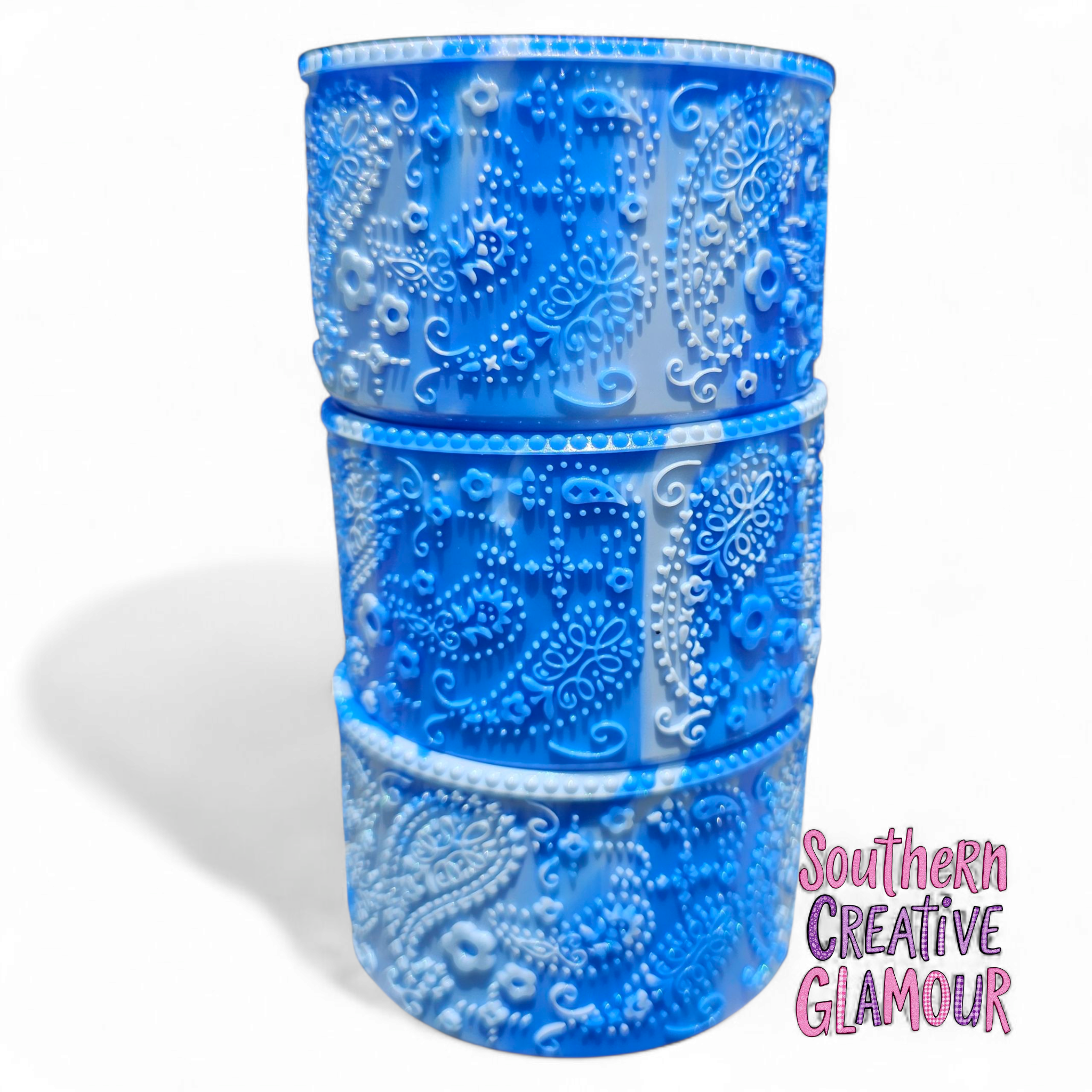 Blue Shimmer Paisley Silicone Tumbler Boot