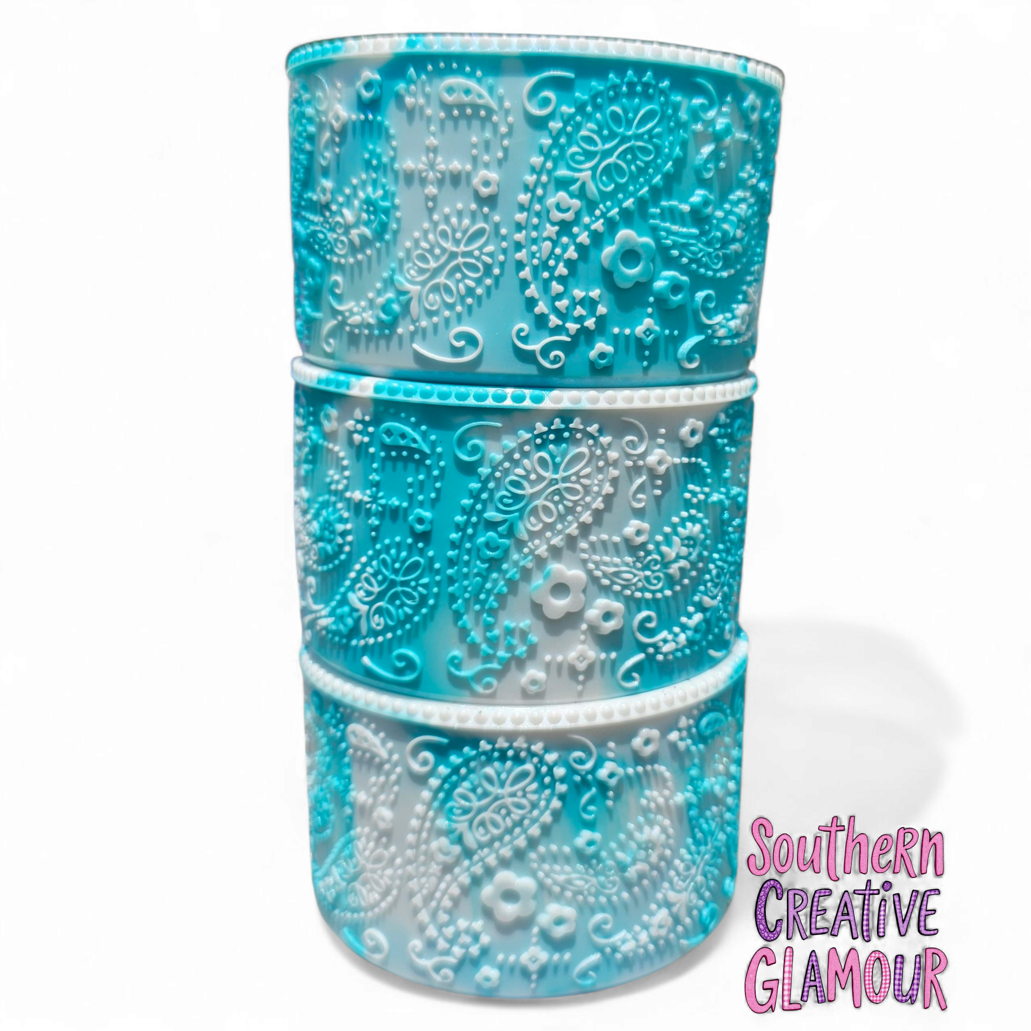 Turquoise Shimmer Paisley Silicone Tumbler Boot