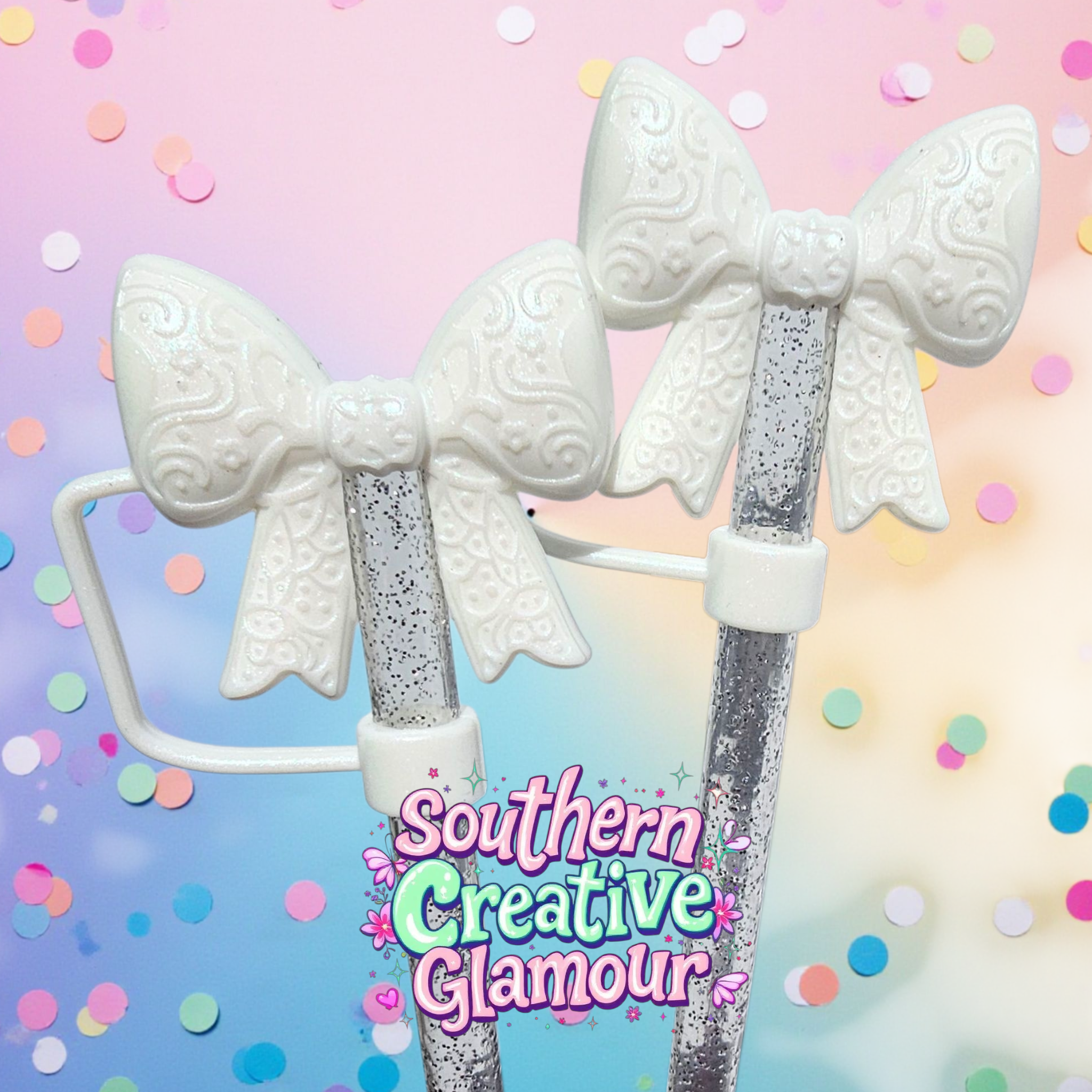 Paisley Princess 3D Bow Silicone 10mm Straw Topper | Pearl Shimmer