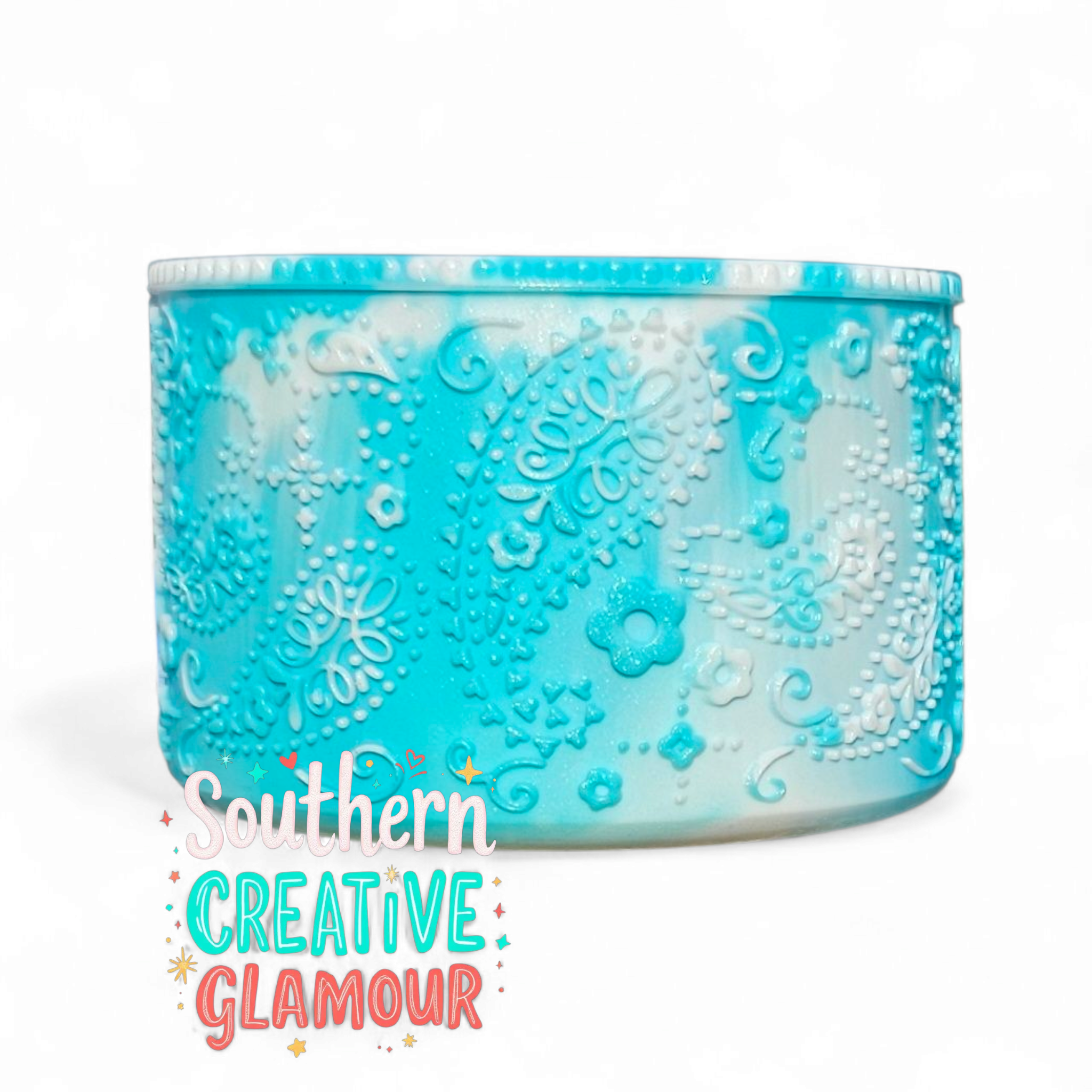 Turquoise Shimmer Paisley Silicone Tumbler Boot